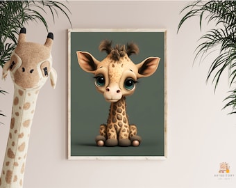 Cute Baby Giraffe Nursery Art, Jungle Animal Print (Digital Download)