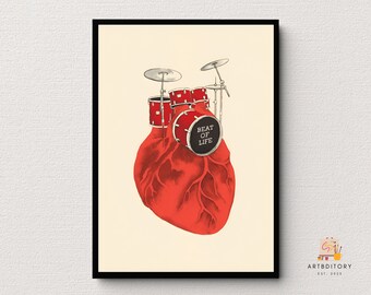 Drummer Heart Art Print | Modern Music Room Decor (Digital Download)