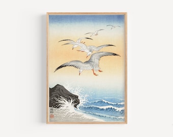 Seagulls Japanese Art Print by Ohara Koson (Downloadable)