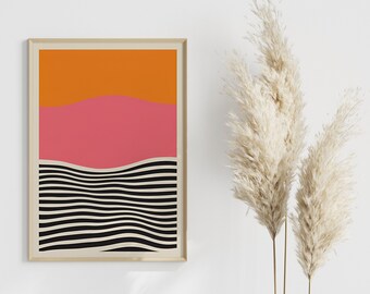 Abstract Boho Wall Art Print, Orange Pink Black (Digital Download)