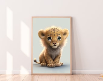 Baby Lion Nursery Print, Cute Jungle Animal Poster (Digital Download)