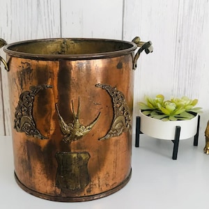 Jardinière ancienne rare en cuivre, pot unique en cuivre tibétain martelé des années 1900