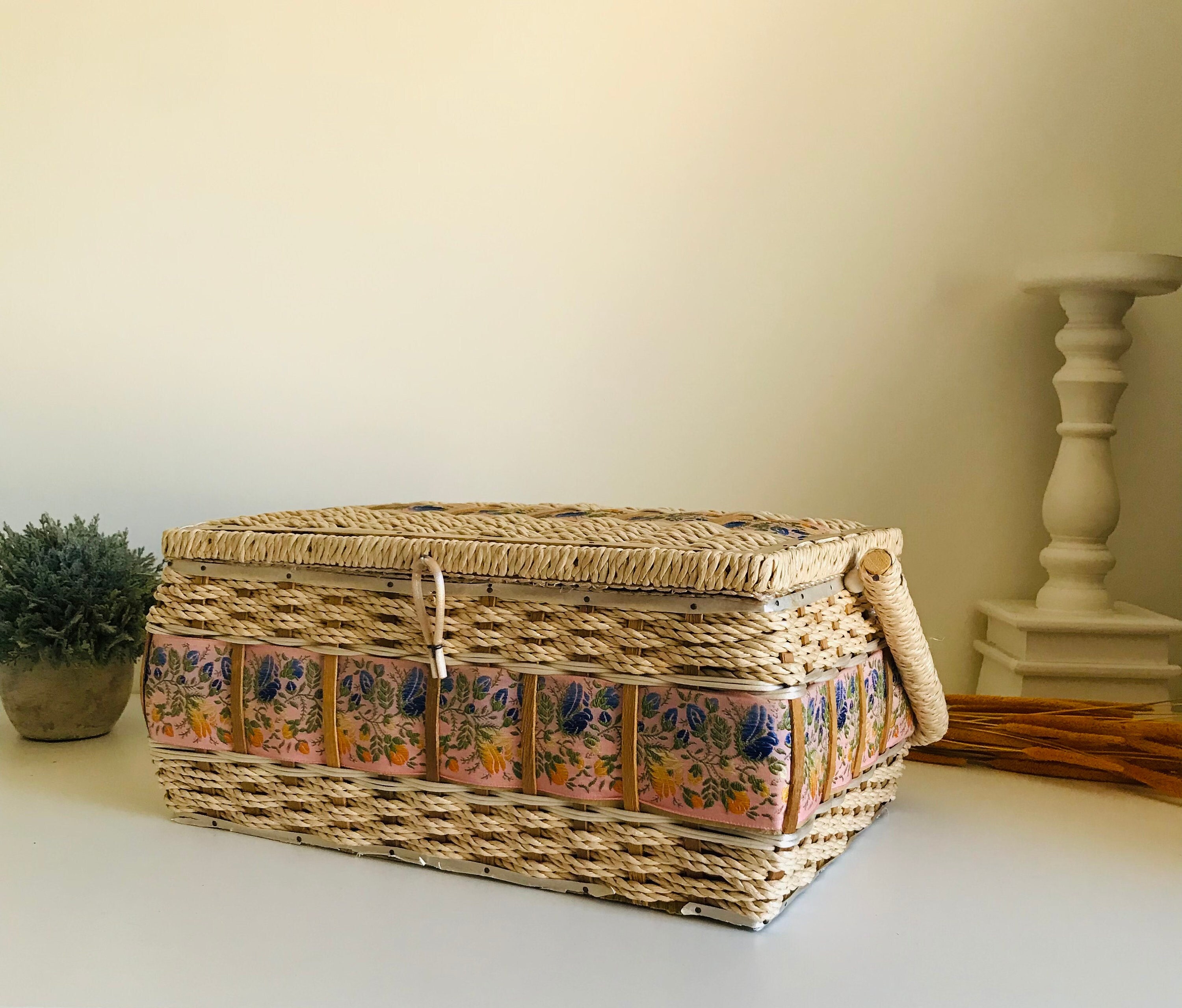 Rare Vintage Dritz Sewing Basket, Large Sewing Basket, Vintage Flower