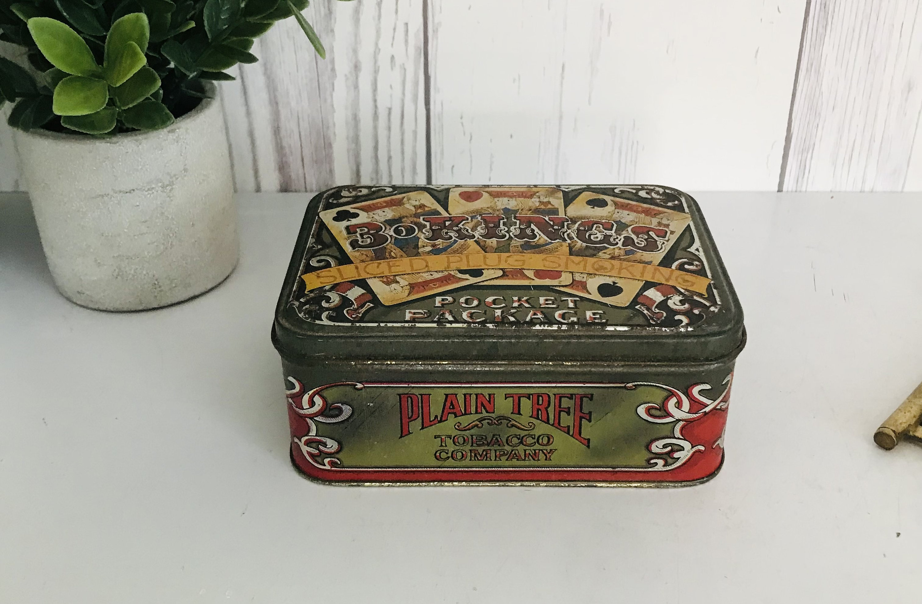 plain tobacco tin Vintage Tin Box, Plain Tree Tobacco Company, 3 Kings Sliced Plug Box,  Smoking Pocket Package Tin, Poker Decor, Bardecor, Cards Players 5,5''