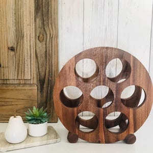 Vintage Wooden Wine Rack, Teak Round Wine Rack, Wood Table Wine Rack, Wine Rack, 12 Bottles, Farmhouse, Rustic,  Kitchen Decor 14,5&#39;&#39;