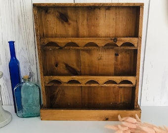 Antiek kruidenrek, houten kruidendisplay, wandplank, snuisterijdisplay, wandkast, antieke wandkast, kruidenhouder, kruidenhouder
