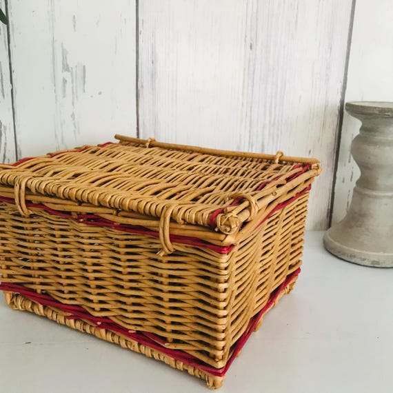 籐バスケット、籐ボトル入りヴィンテージ裁縫バスケット、籐ケース