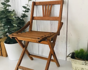 Hopfällbar vintagebarnstol, antik träbarnstol, antika barnmöbler, bondgård, trädgårdsdekor 21''