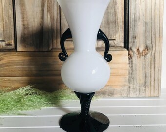 Vintage Empoli Art Déco Glasvase, italienisches Schwarz-Weiß-Dekor, 1960er Jahre