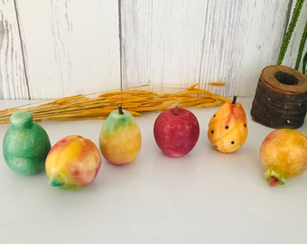 Vintage Italian Alabaster Carved Stone Fruit - Set of  6, Italian Polished Onix Stone Fruits, Apple, Pear, Lemon Onix Fruits, Faux Marble