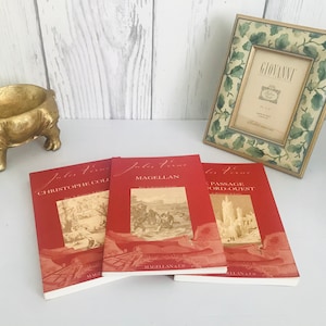Jules Verne, Magellan, Christophe Colomb, Le passage du Nord-Ouest, Set of Red Books Jules Verne, French Book, Like New Book, Collectible