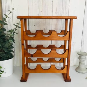 Vintage Wooden Brutalist Wine Rack 12 Bottles, Mid century, Wine Storage, Solid Pine Wine Rack, Vintage Wine Bottle Holder, 9 Slots, 22,5&#39;&#39;