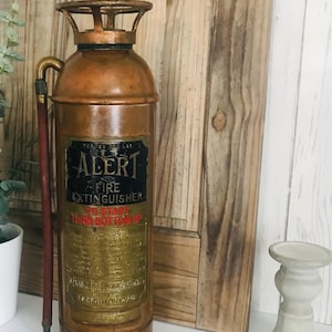 Antique Brass and Copper Alert Fire Extinguisher, Vintage Fire Extinguisher, Farmhouse Decor, Rustic, Collectible, rare Alert Extinguisher