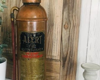 Antique Brass and Copper Alert Fire Extinguisher, Vintage Fire Extinguisher, Farmhouse Decor, Rustic, Collectible, rare Alert Extinguisher
