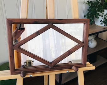 Antique Wood Mirror Towel Holder, Diamond Shapped Farmhouse Kitchen, Bathroom Decor 17''