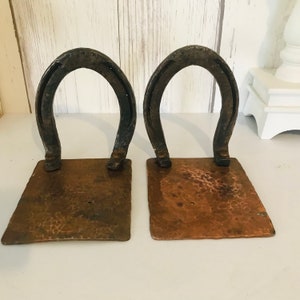 Old Vintage Horseshoe Bookend, Antique Hammered Copper Bookend, Country Western, Signed B, Horse Lovers, Farmhouse Decor, Ranch Decor