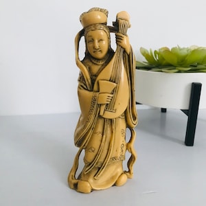 Vintage Asian Statue, Antique Resin Geisha Sculpture Signed, Asian Woman Statue,  Vintage Chinese Figurine, Collectible, Sculpture, Boho