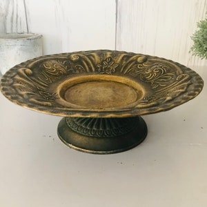 Vintage Brass Bowl, Pedestal Brass Dish, Bohemian Brass Bowl, Trinket Dish, Hollywwod Regency, Table Decor, Candle Holder, Home Decor