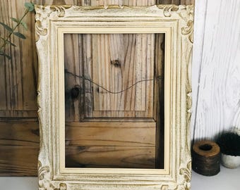 Vintage Carved Patinated White & Gold Wooden Frame, Louis XV Style Frame, European Decor, Hollywwod Regency Art Picture Frame