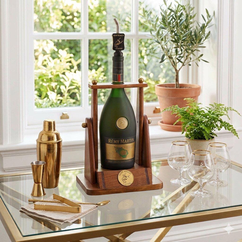 洋酒 空ボトル Hennessy Rémy Martin インテリアディスプレイ Vintage Bottle Holder, Remy Martin Cognac Wooden Swing Pourer