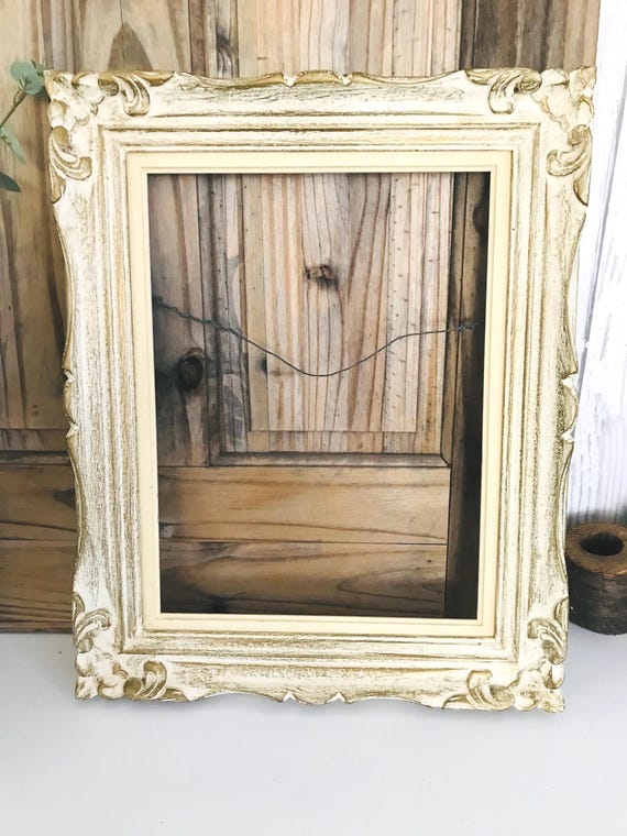 Vintage White & Gold Wooden Frame, Louis XV Style Carved Frame, Hollywwod Regency Art Picture Frame