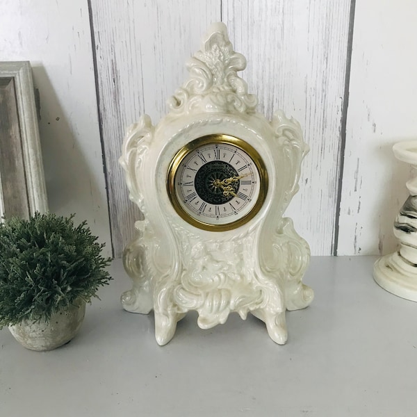 Mercedes Wind Up Mantle Clock Signed, vintage MCM Ceramic Mantle Clock West Germany,Narco  Porcelain Table Clock, European Decor, Regency