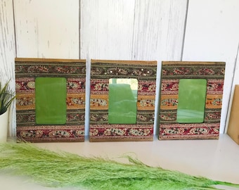 Vintage Beaded Fabric Picture Frame Set, Bohemian Style Frame, Colorful Photo Frame