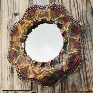 Copper Round Mirror, Vintage Brutalist Copper Mirror MCM Torch Cut Mirror, Retro Mirror, Unique Mirror, Wall Art Mirror, Midcentury, 15&#39;&#39;