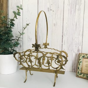 Antique Brass Magazine Rack, Italian Regency Solid Brass Magazine,Log/Book Holder, Vintage Magazine Holder, Brass Newspaper Stand 22&#39;&#39;x 14&#39;&#39;