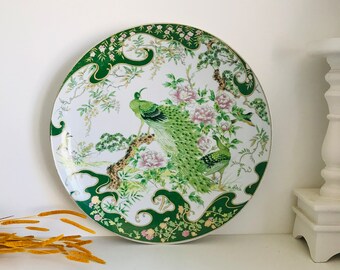 Vintage Porcelain Peacock Plate Dish Japan Floral Gold, Vintage Imari Style Decorative Plate, Green ang Gold Japanese Style Plate, AsiaDecor