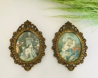 Ornate Metal Picture Photo Frames, Gold Oval Picture Frame, Italy Antique Frame, Home Decor, Art Frame, Set of 2  Renaissance Prints Framed