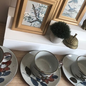 Tea Cups, Pottery Set of Coffee Mug, Vintage Speckled Ceramic Mugs Set, MCI Japan, Kitchen Decor, Boho Decor, Flower Pottery, Grey Ceramic