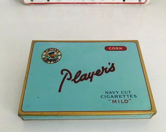 Vintage Cigarette Tin, Players Navy Cut Cigarette's Mild Excellent Condition, Tin Box, Blue and Gold Metal Box, Collectible, Gift