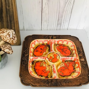 Treasure Craft Vintage Decorative Ceramic Divided Serving Tray, Treasure Craft USA, Rustic Kitchen, Retro Decor, Mid Century Kitchen 13&#39;&#39;