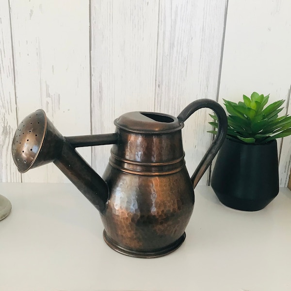 Vintage Hammered Copper Watering Can, Big Solid Copper Watering Can for Garden, Embossed Handmade Dark Copper Planter Vessel, Garden Decor