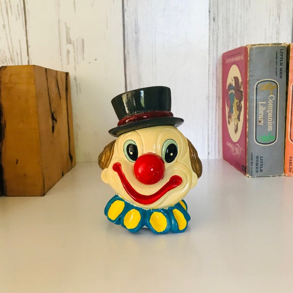 Tirelire tête de clown, banque de pièces de clown vintage, banque de résine de clown souriant vintage, banque de pièces drôle, décor de chambre pour enfants, objet de collection, cadeau