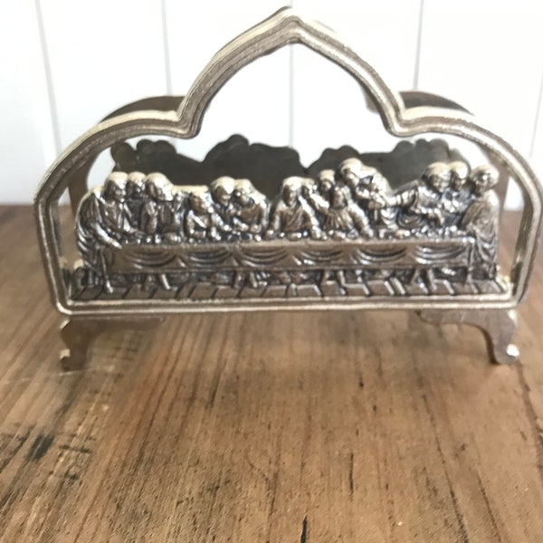 Christ Last Supper Letters/Napkins Holder, Vintage Religious Silver Holder, Metal Letters Holder, Napkins Holder