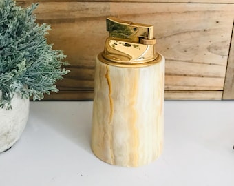 Vintage Flame Crest Lighter, Mexican Alabaster and Japan Gas Lighter, Onyx Lighter, Vintage Lighter, Bar Decor, Hand Crafted 4&#39;&#39;
