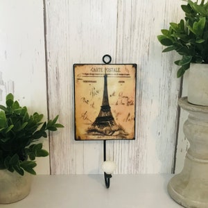 Gancho de abrigo de perilla de cerámica, percha de abrigo de porcelana de París, gancho de pared estilo tarjeta postal vintage, decoración francesa, Tour Eiffel, decoración del hogar, estilo Boho
