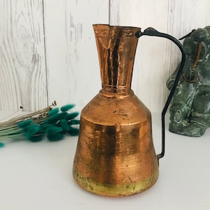 Antique Copper Handmade Pitcher, Turkish/Persian Copper Pitcher, Copper Jug, Hand Hammered Copper, Rare Copper Jug, Farmhouse Decor,