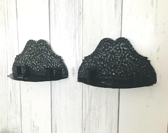 Antique Wrought Iron Candle Sconce Set, Rustic Gothic Home Decor