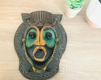 Hand Painted Terra Cotta Wall Mask, Mexican Folk Art