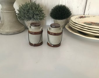 Vintage Milk Can Salt and PepperShakers, Ceramic Shakers, Brown Milk Can Shakers, Kitchen Decor, Spice, Food, Rustic, Farmhouse, Picnic