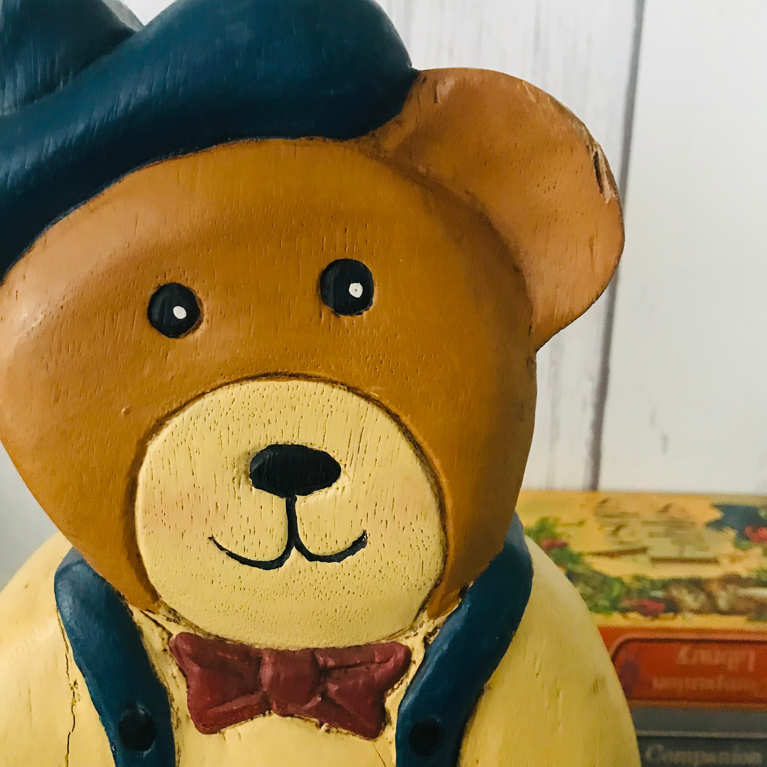 Vintage Hand Carved Wooden Teddy Bear Standing Wood Bear Etsy