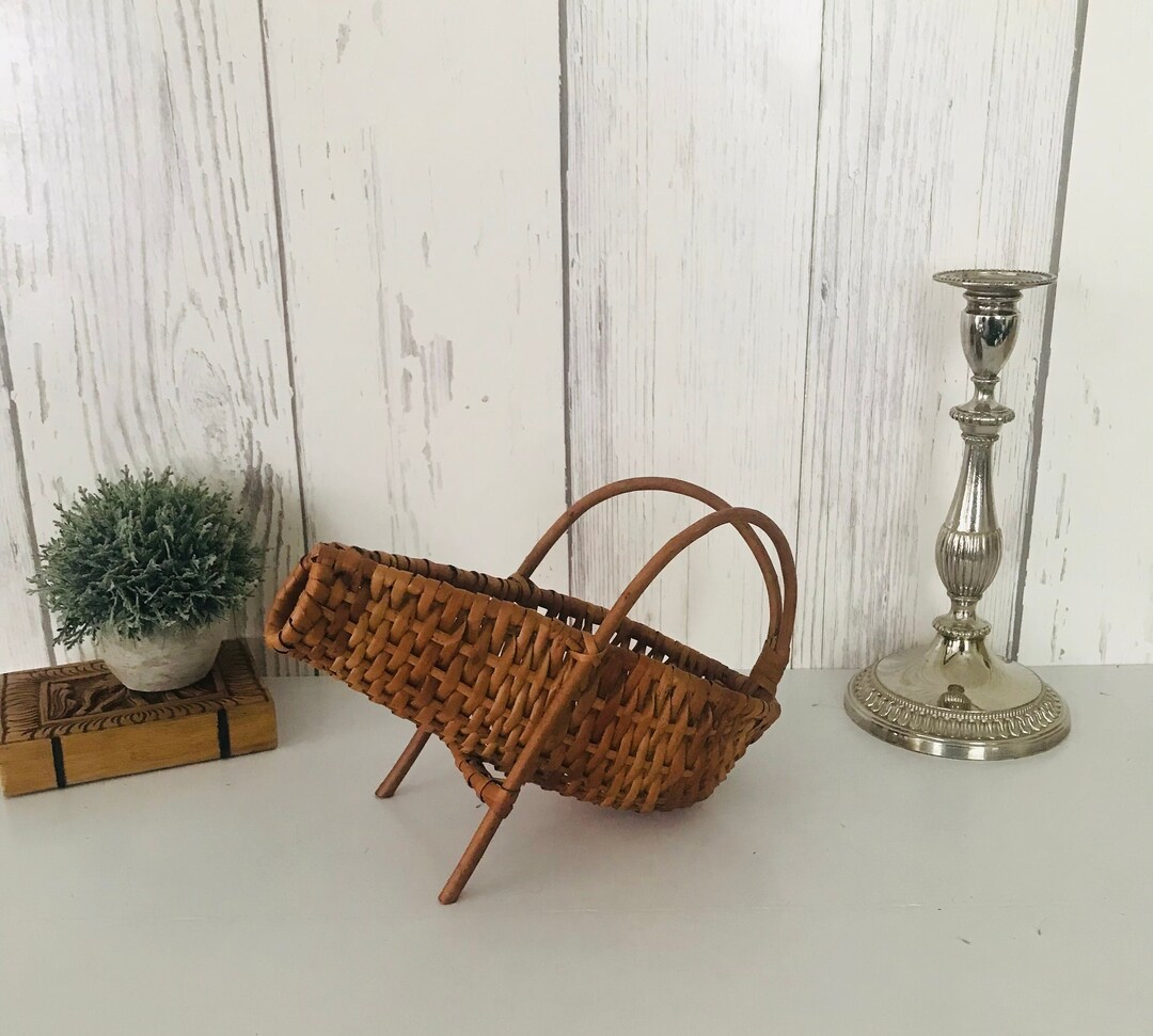 Vintage Wicker Basket Wine Bottle Holder, Pourer Caddy French Country