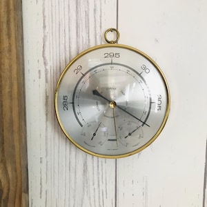 Vintage Barometer, Old Germany Barometer, Wall Hanging Thermometer/Barometer, Gold Tone Weatherstation, PocketWatch Barometer