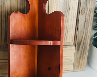 Mensola in legno vintage di metà secolo, mensola da parete/espositore in legno a più livelli, mensola angolare in legno, mensola da parete intagliata da 24''