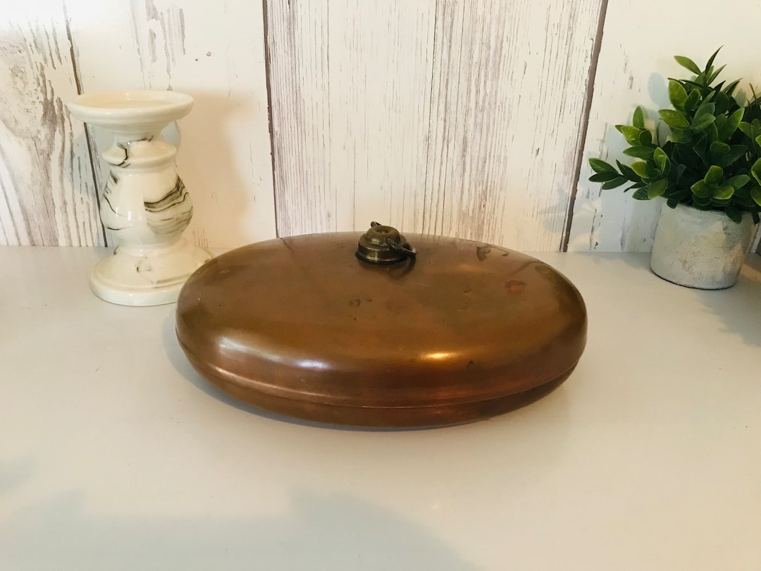 Antique Copper Bed Warmer, Oval Victorian Bed Warmer, Vintage Foot