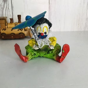 Vintage Paper Mache Clown, Colorful Folk Art Circus Clown, Clown Sculpture, Miniature Clown, Rare Clown, Mexican Folk Art Clown, 3,5&#39;&#39; tall