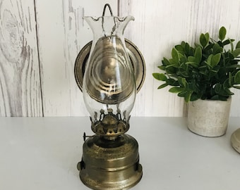 Antique Miniature Oil Lamp with Reflector,  Night Light Oil Lamp, Rustic Oil Lamp, Farmhouse Decor, Cabin Decor, Antique Lovers